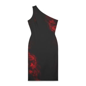 Dark Red Smoke Shoulder Dress